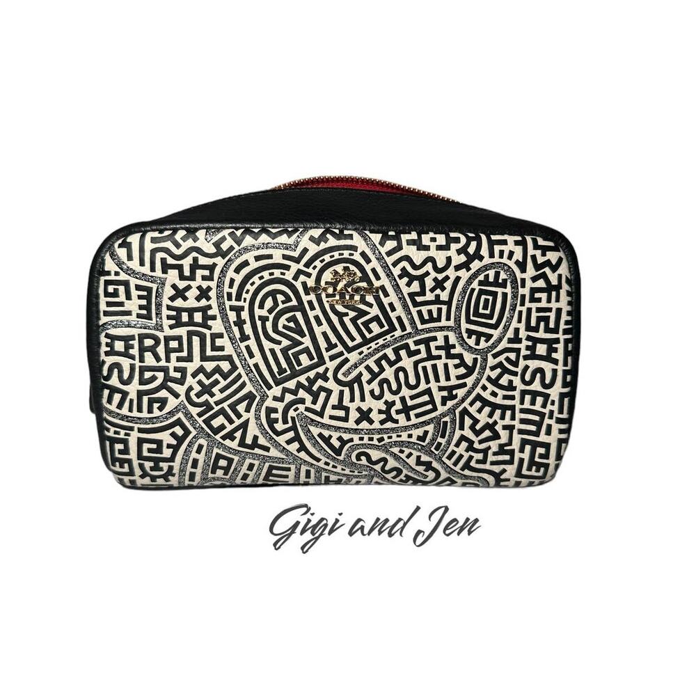 Pre-owned Coach Keith Haring Mickey Small Boxy Cosmetic Bag Makeup bag